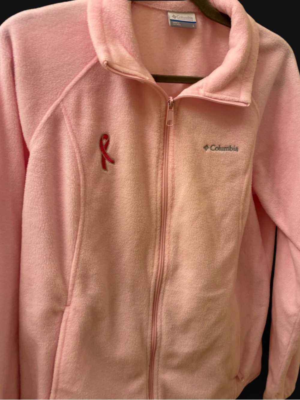 Columbia Pink Full-Zip Fleece Jacket with Ribbon Accent